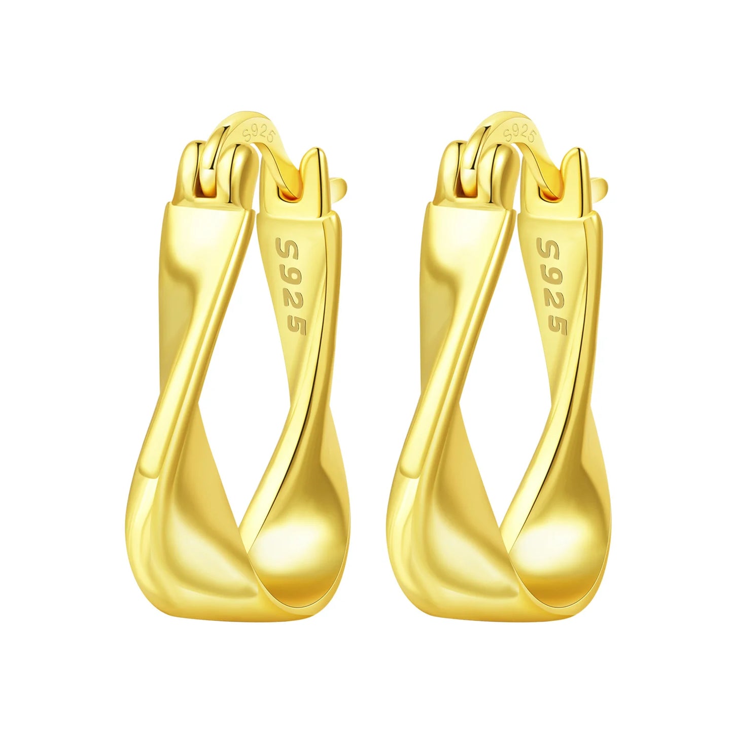 S925 Sterling Silver 18K Gold Square Hoop Earrings