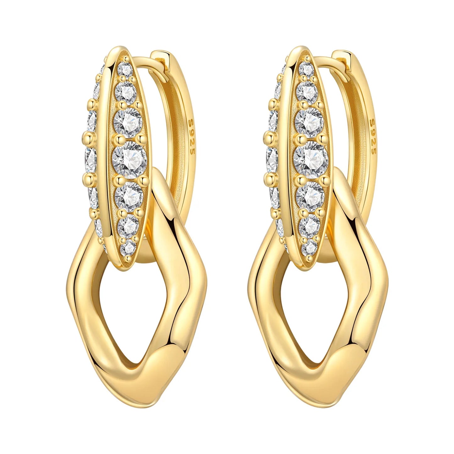 S925 Sterling Silver 18K Gold Square Hoop Earrings