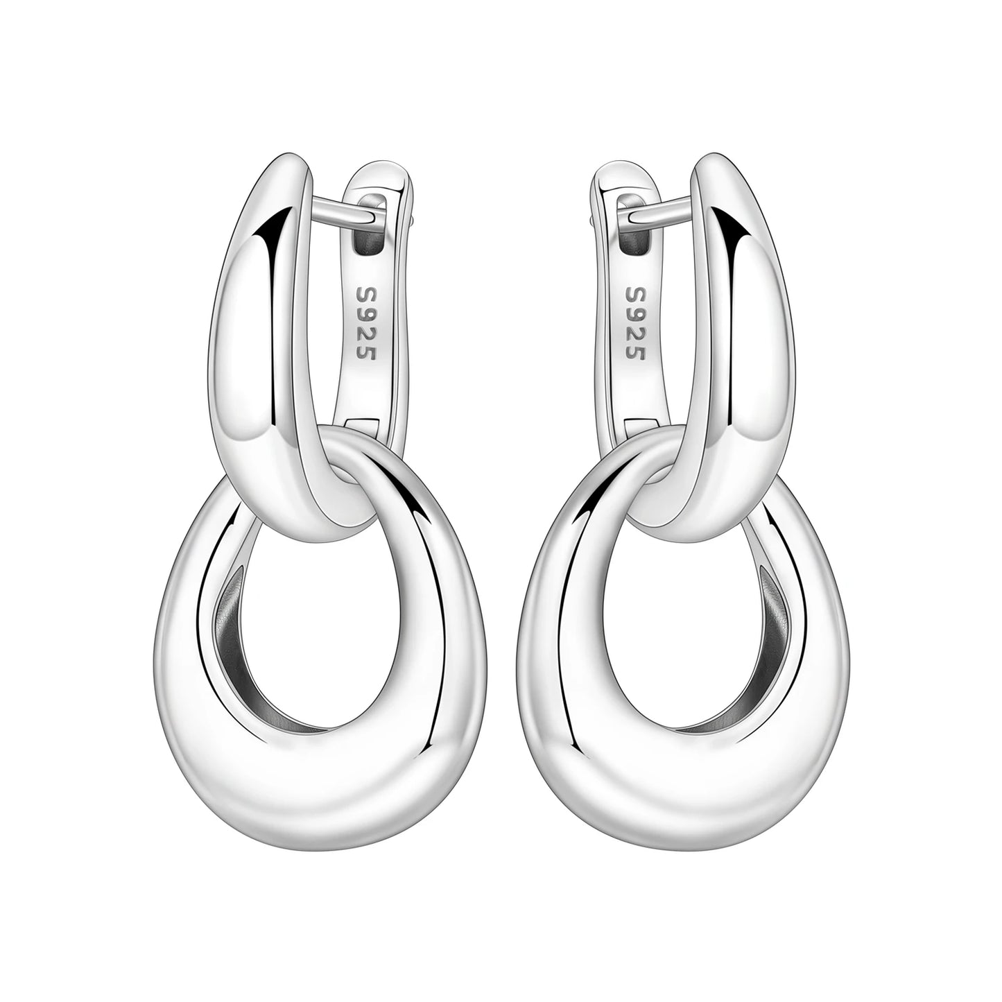 925 Sterling Silver Double Loop Drop Earrings for Women | Minimalist Dangle Earrings