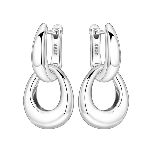 925 Sterling Silver Double Loop Drop Earrings for Women | Minimalist Dangle Earrings