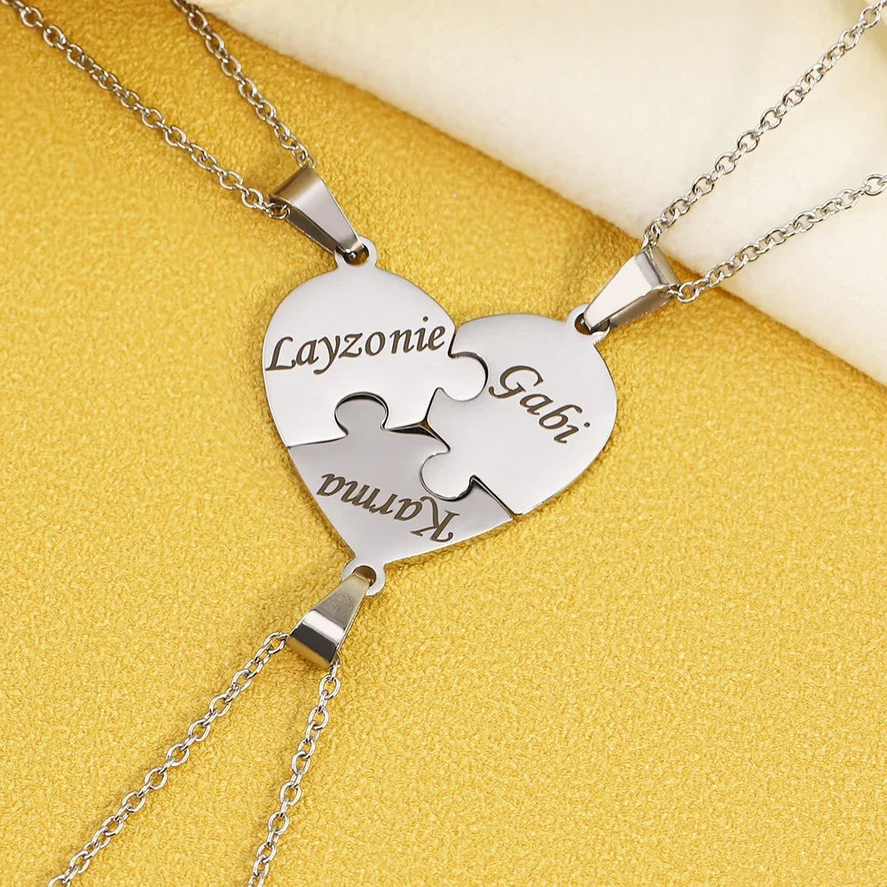 Custom Name Heart Necklace, Jigsaw Heart Necklace, Delicate Necklace