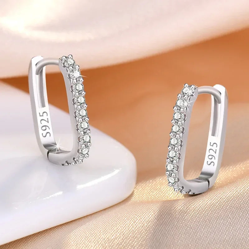 925 Sterling Silver Zircon Hoop Earrings for Women | Sparkling Crystal Circle Earrings