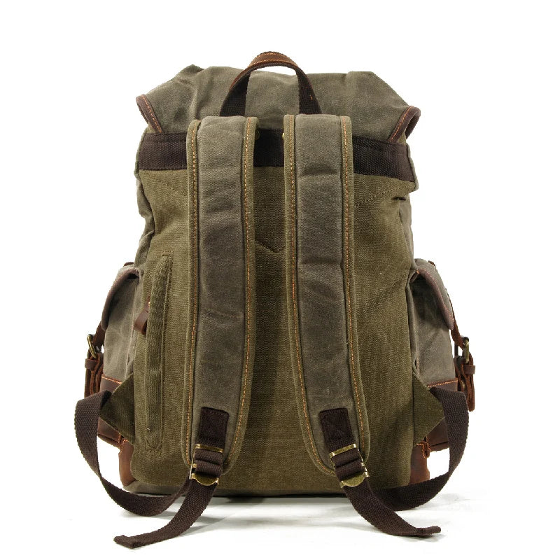 Backpack Men's Women's Vintage Wax Canvas Tactical Travel Bag Large Capacity Outdoor Mountaineering Camping Leather Backpack