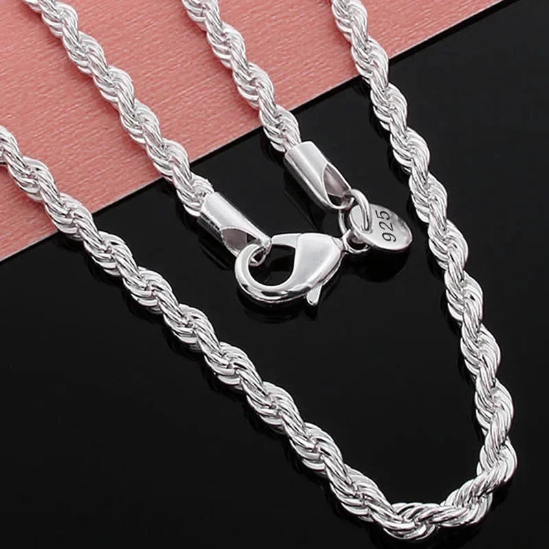 925 Silver Noble 45-60cm 18K Gold 4mm Rope Chain Necklace for Women