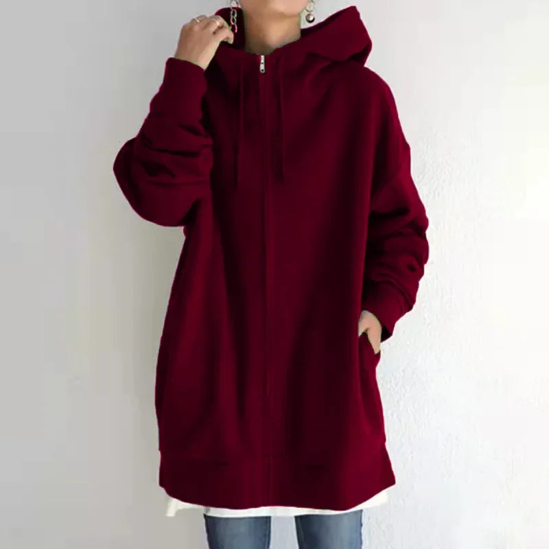 Sweatshirt Zippered Hooded Long Plush Sweatshirt for Women