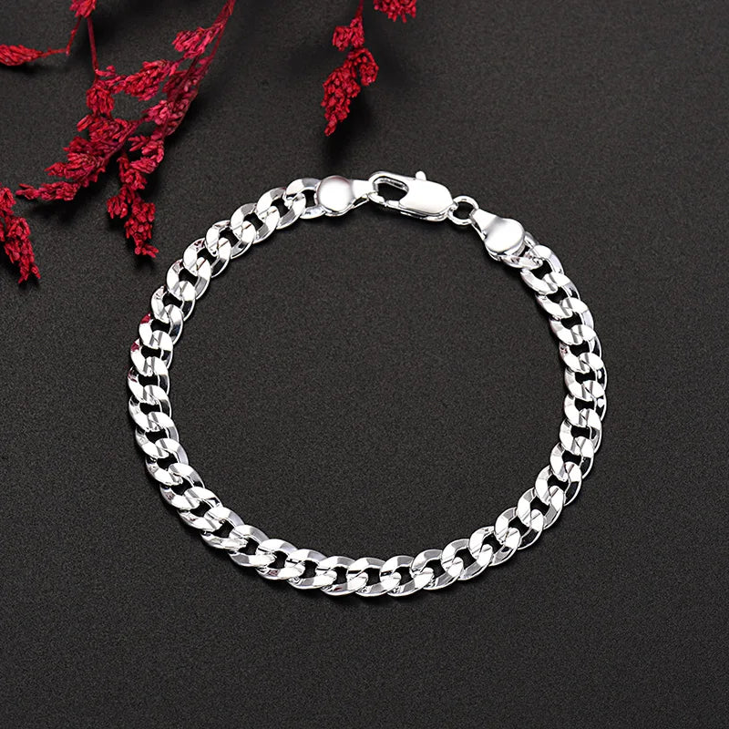 Fine Noble 925 Sterling Silver Solid Chain Bracelet For Women Men