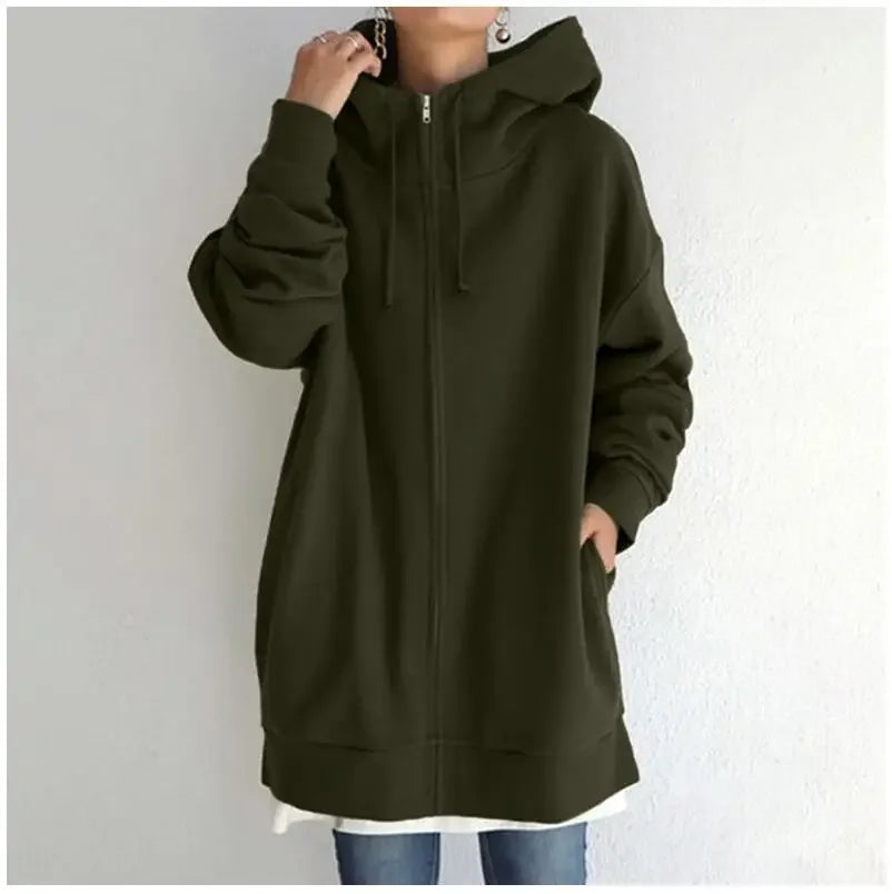 Sweatshirt Zippered Hooded Long Plush Sweatshirt for Women