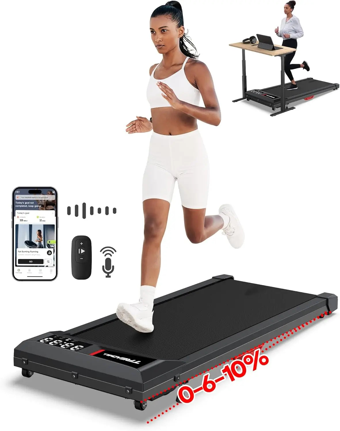 Walking Pad Treadmill with Incline with Remote - Free Shipping