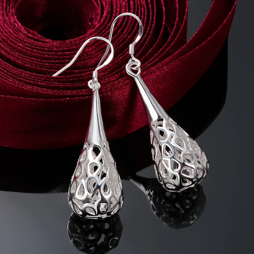 925 Sterling Silver Hollow water drop Earrings