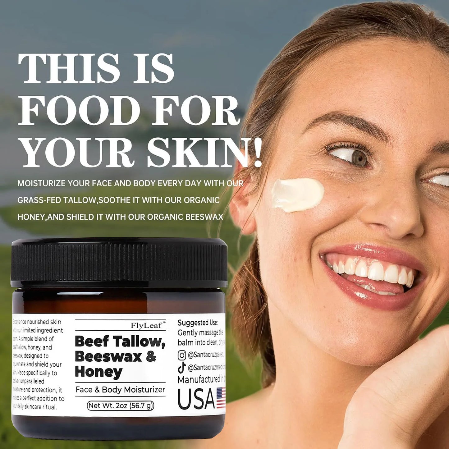 Whipped Beef Tallow And Honey Balm Moisturizing Face Cream.  Buy one Get one Free! Plus Free Shipping!