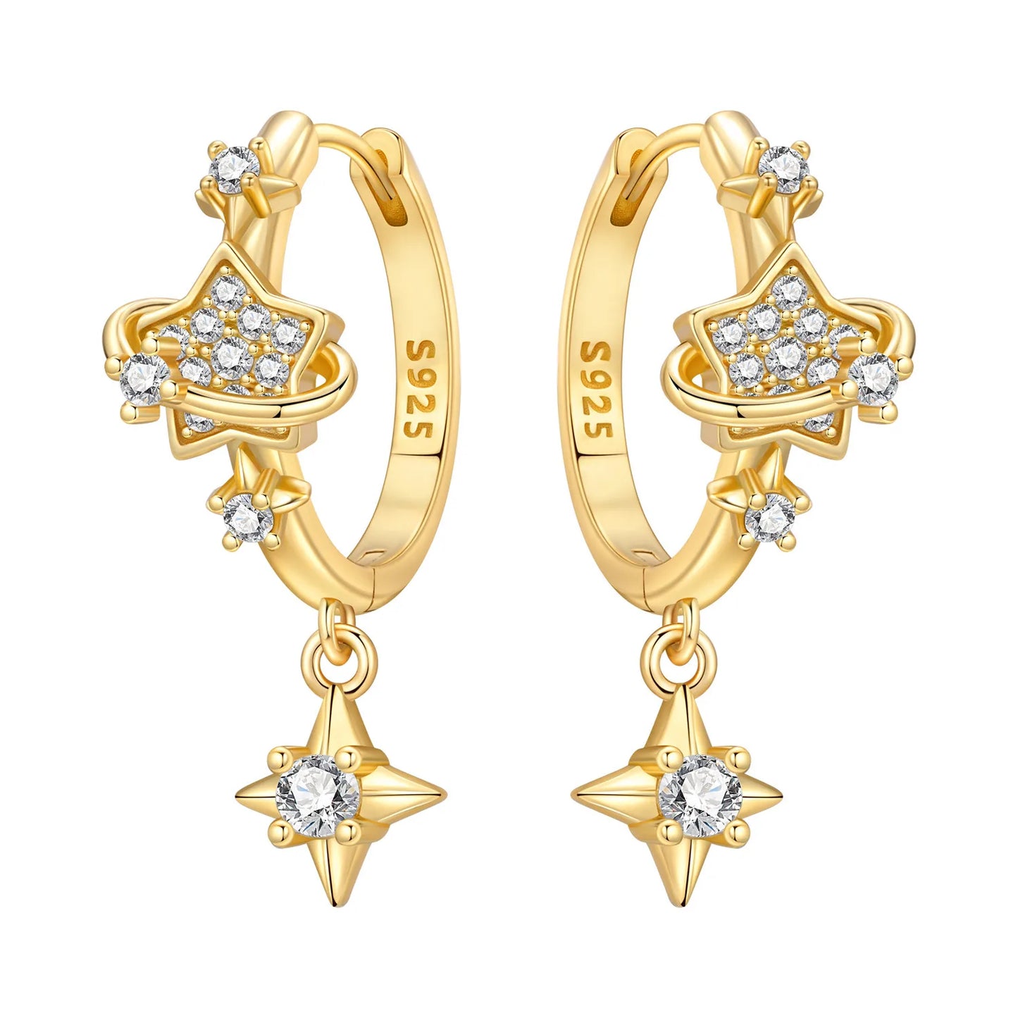 S925 Sterling Silver 18K Gold Square Hoop Earrings