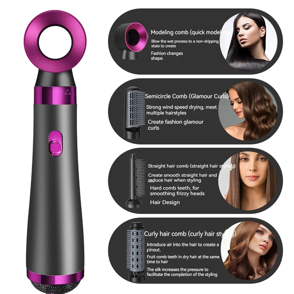Hot Air Brush 5 In 1 Home Use Multi-functional Hair Dryer Styler Curler Straightener