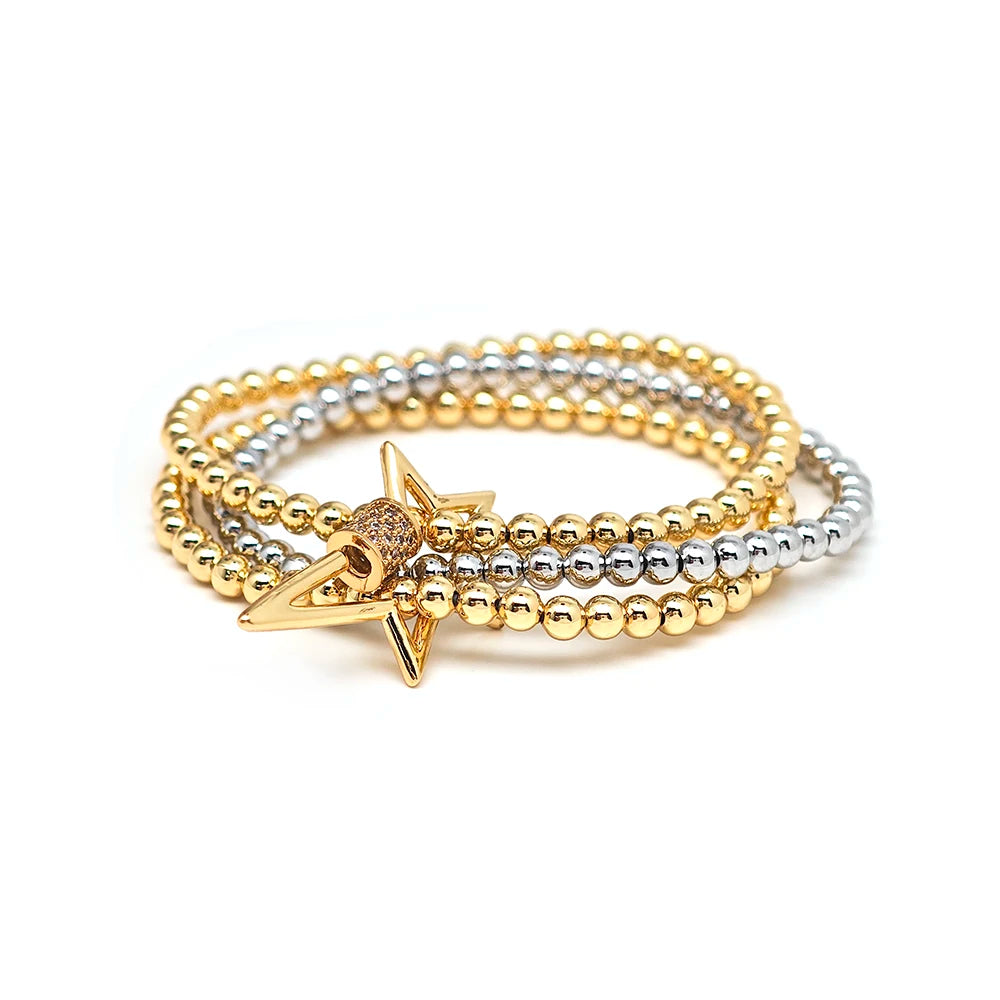 18K GP stackable Beads Elastic Pulseras Zirconia Charm Bracelets - BOGO 🔥