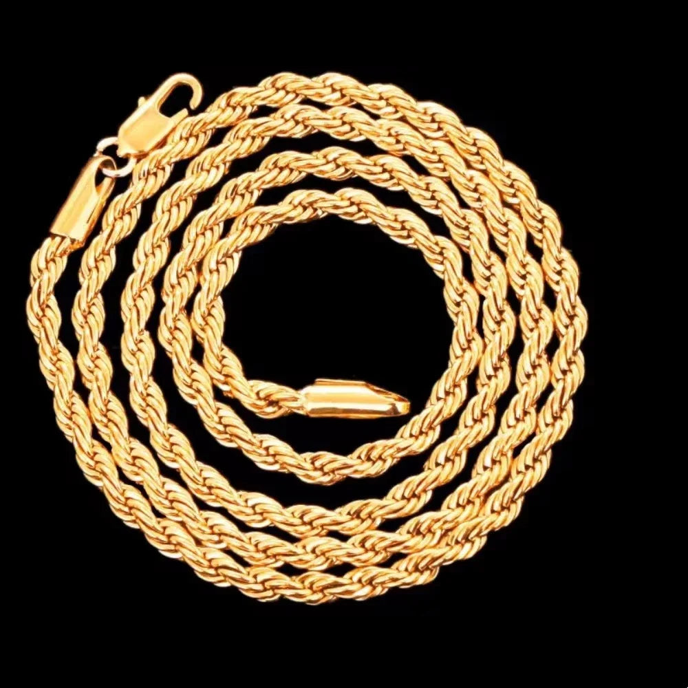 925 Silver Noble 45-60cm 18K Gold 4mm Rope Chain Necklace for Women