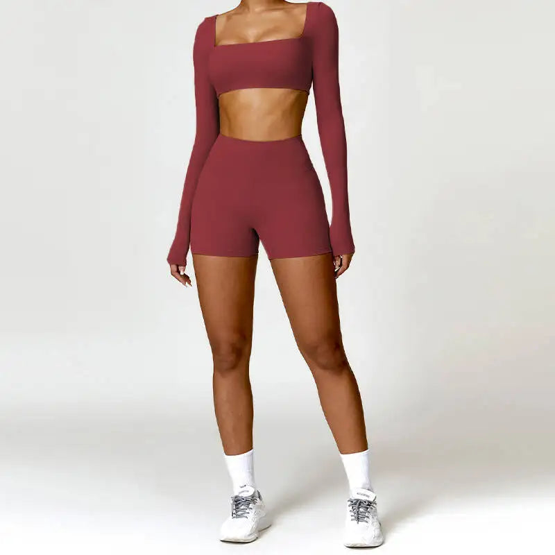 Hearuisavy 2PCS Long Sleeve Gym Set Women