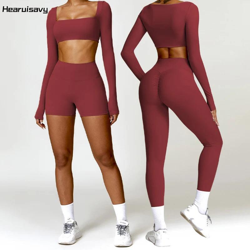 Hearuisavy 2PCS Long Sleeve Gym Set Women