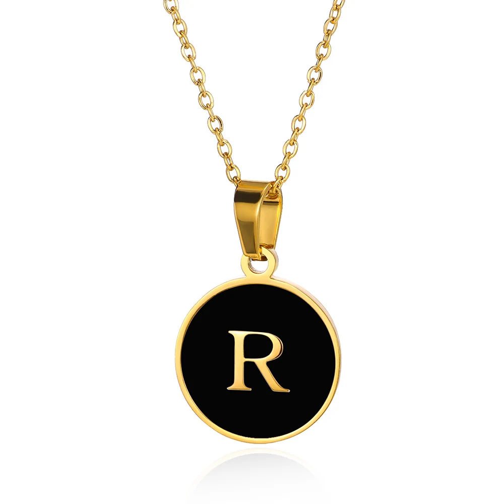 Women Gold Color Stainless Steel Round Couple Alphabet A-Z Pendant