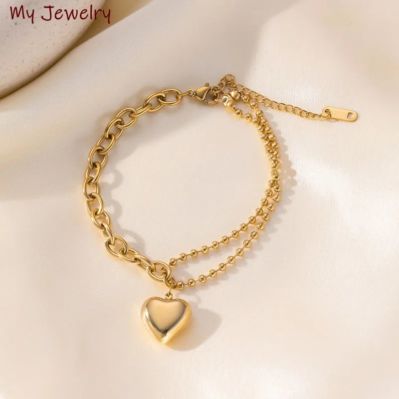 Elegant Simple Bracelet Love Earrings Heart-shaped Pendant Necklace Women's Set