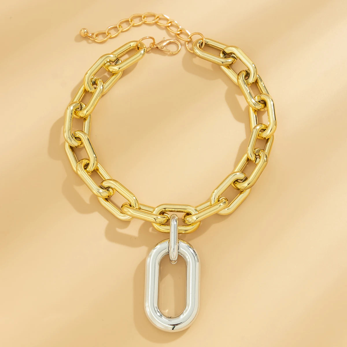 Thick Chains with Big Elliptical Pendant Necklace for Women