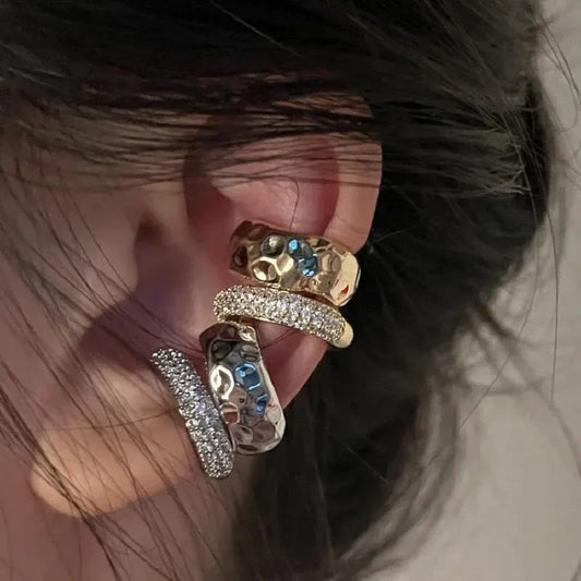 Exquisite Inlaid Rhinestone Non-pierced Ear Clips Earrings Gold Color And Silver Color Metal