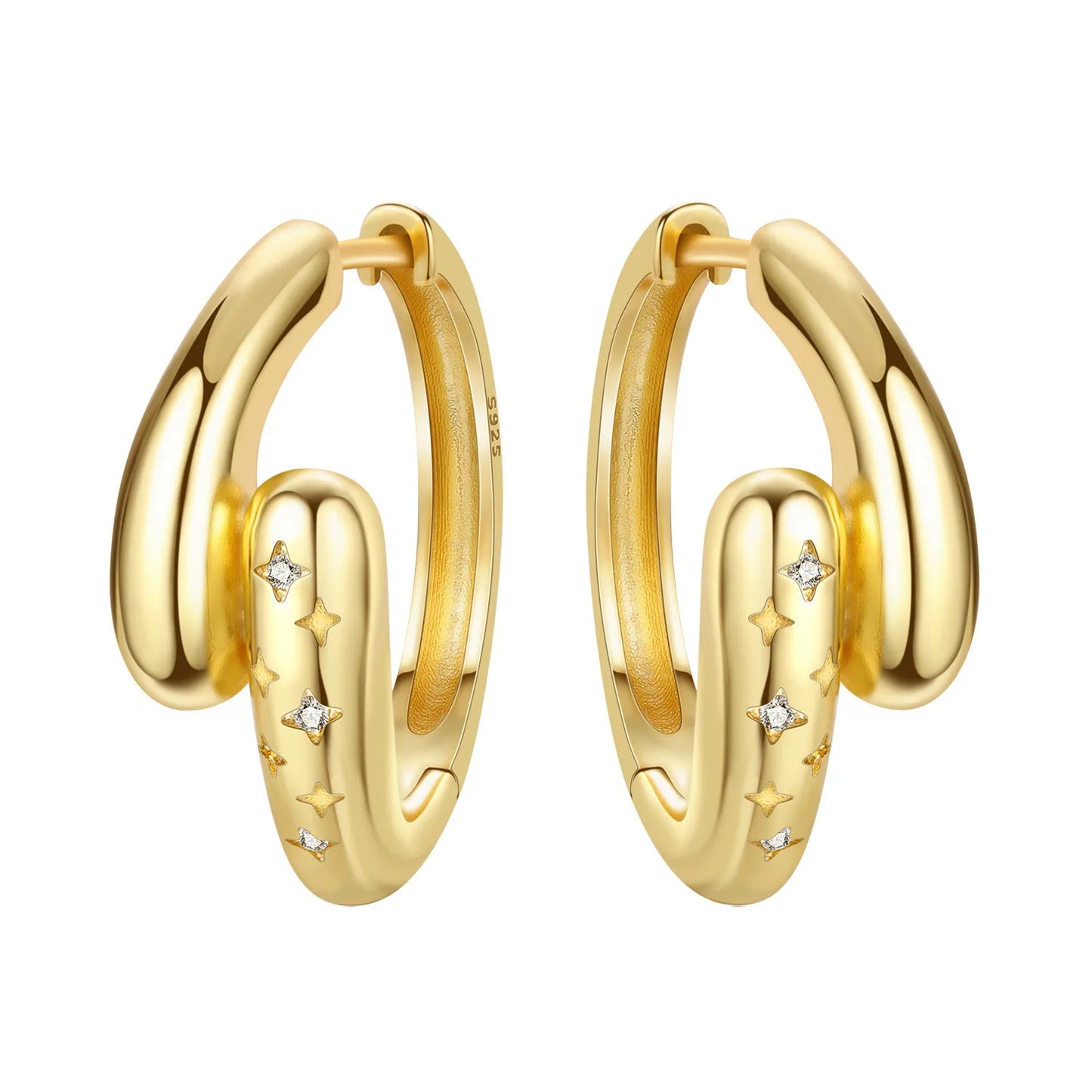 S925 Sterling Silver 18K Gold Square Hoop Earrings