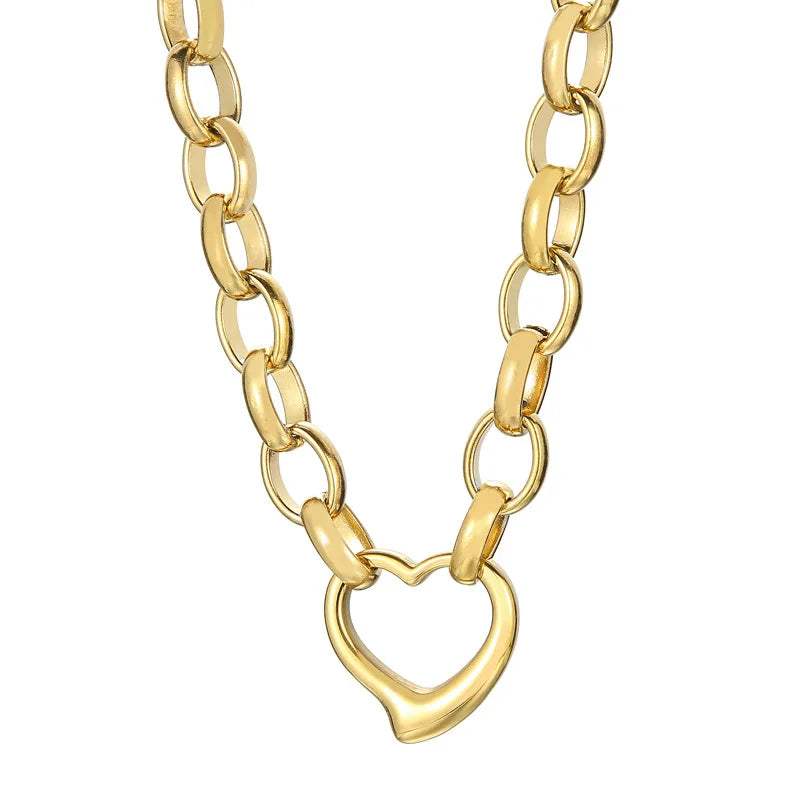 Stainless Steel Heart Pendant Necklace & Bracelet Set