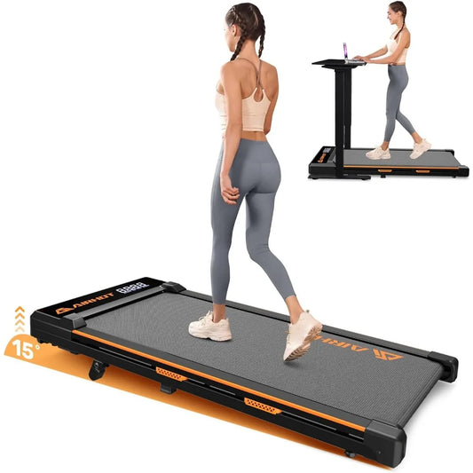 Walking Pad with Incline, 15° Incline Under Desk Treadmill with Remote Control