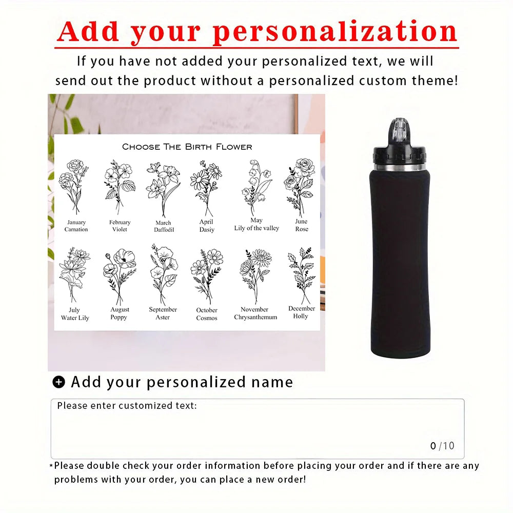 Name & Birth Month Stainless Steel Water Bottle
