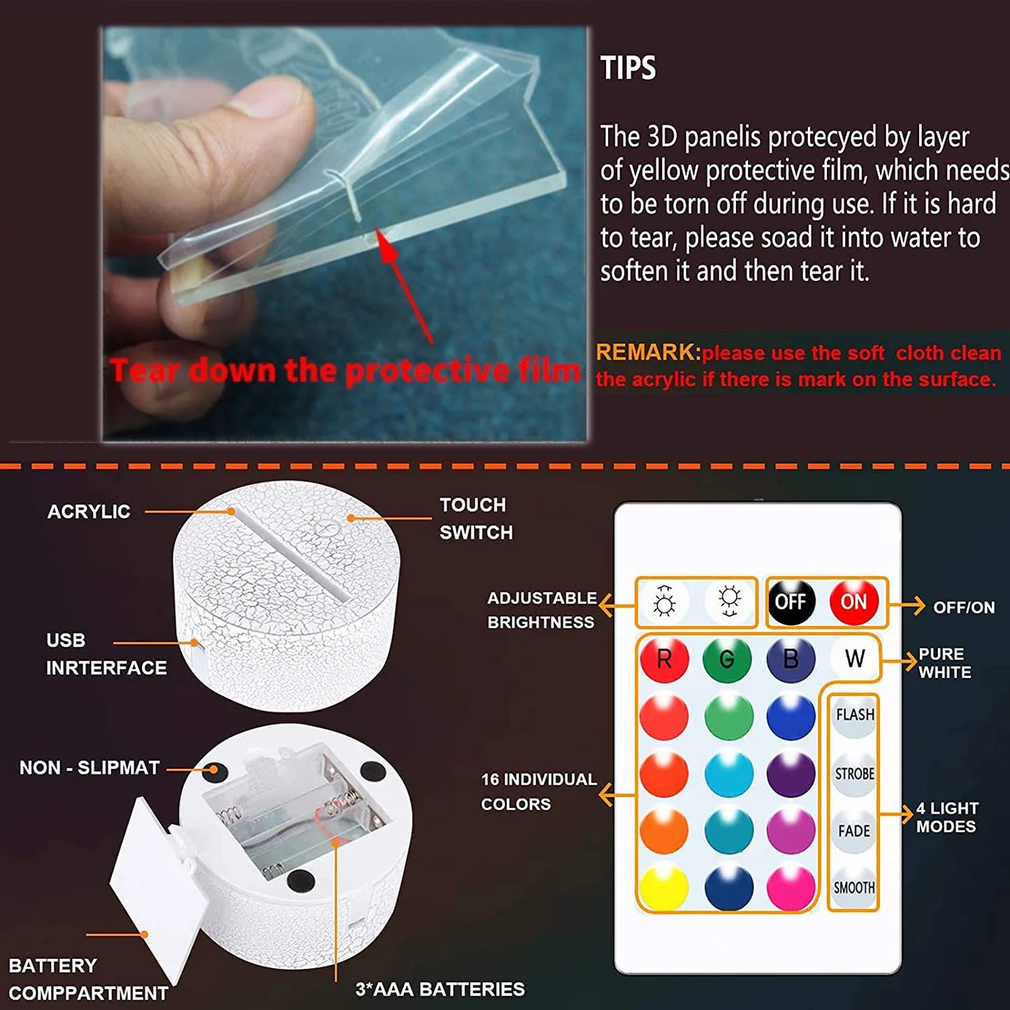 Car,Truck,Tractor,Excavator 3D Night Light LED Touch