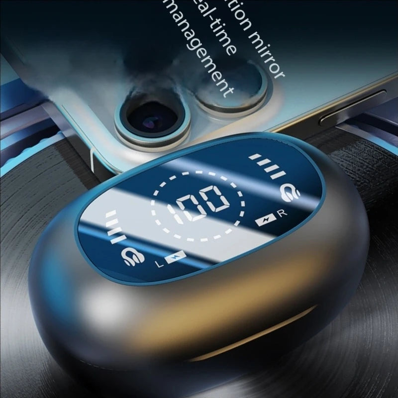New Mirror Surface Digital Display Soft Silicone Ear Clip Wireless Bluetooth Headphones