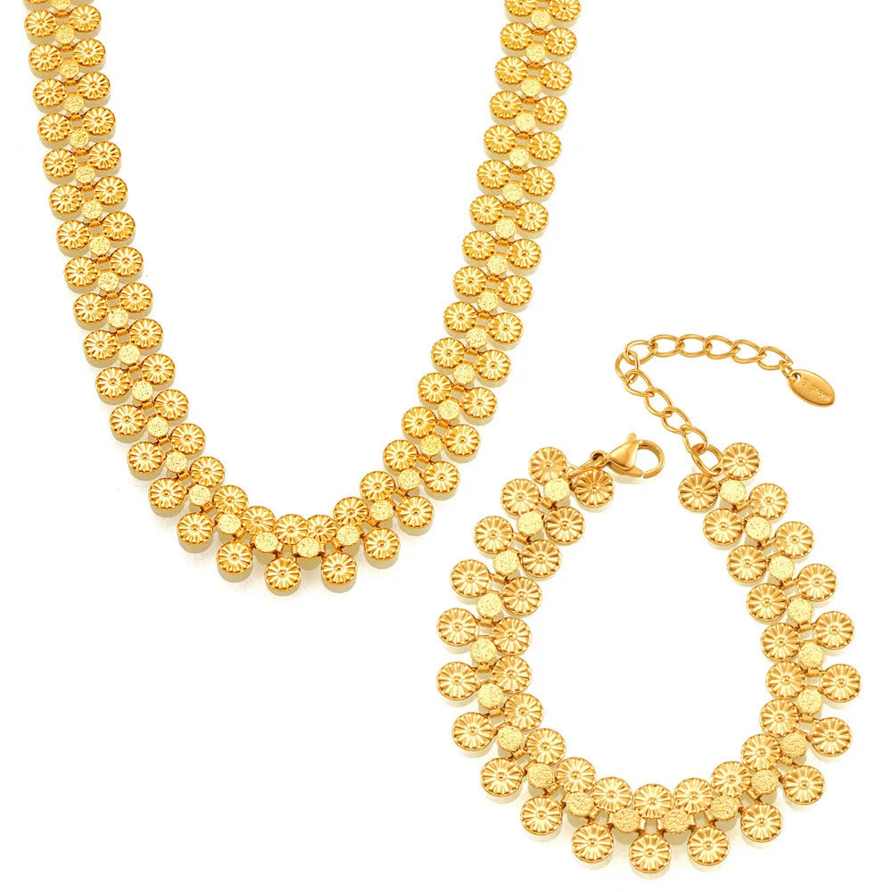 Bohemia Style Multi Flower Stainless Steel Necklace Bracelet For Women