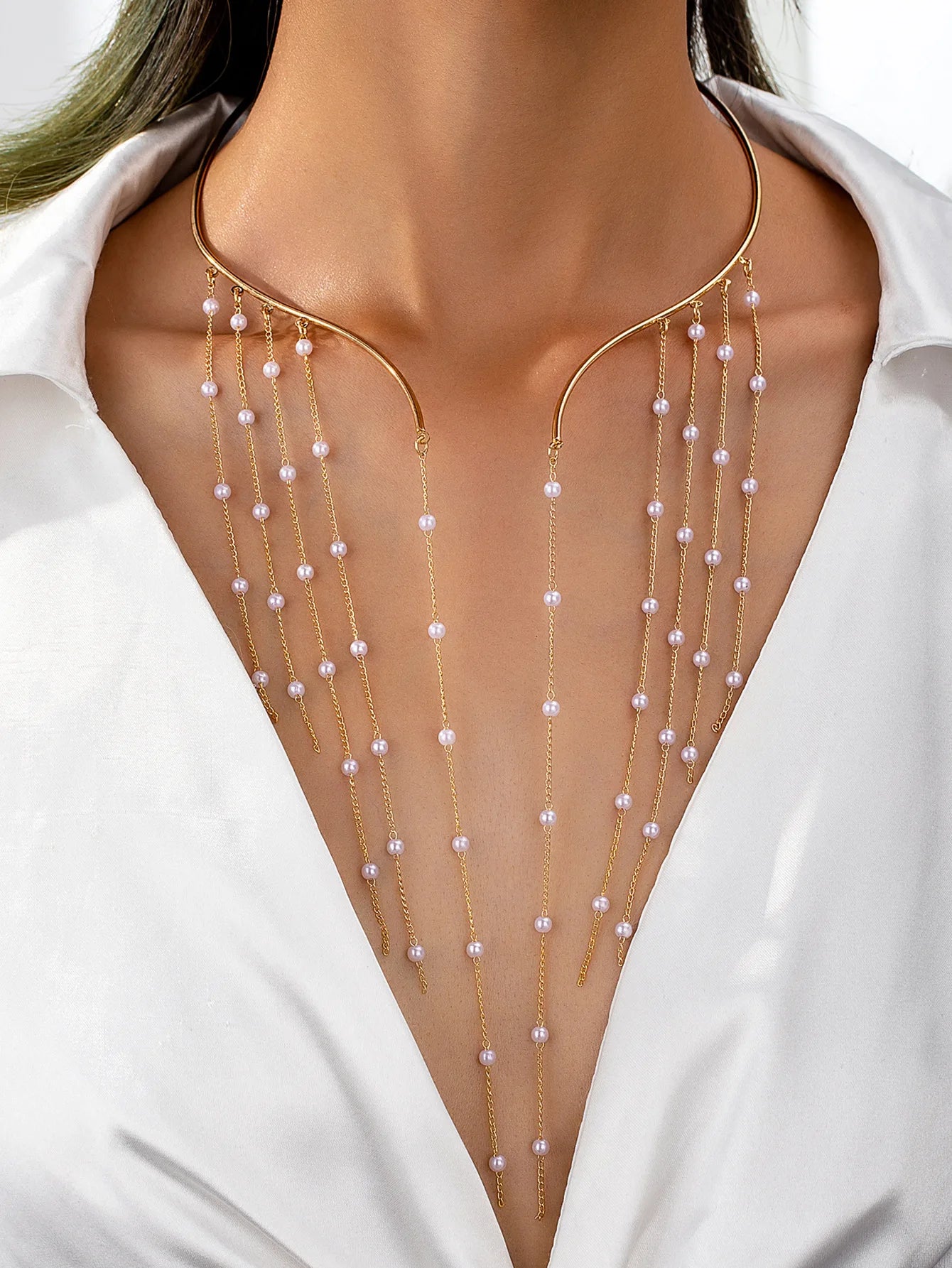 Imitation Pearl Tassel Necklace for Women