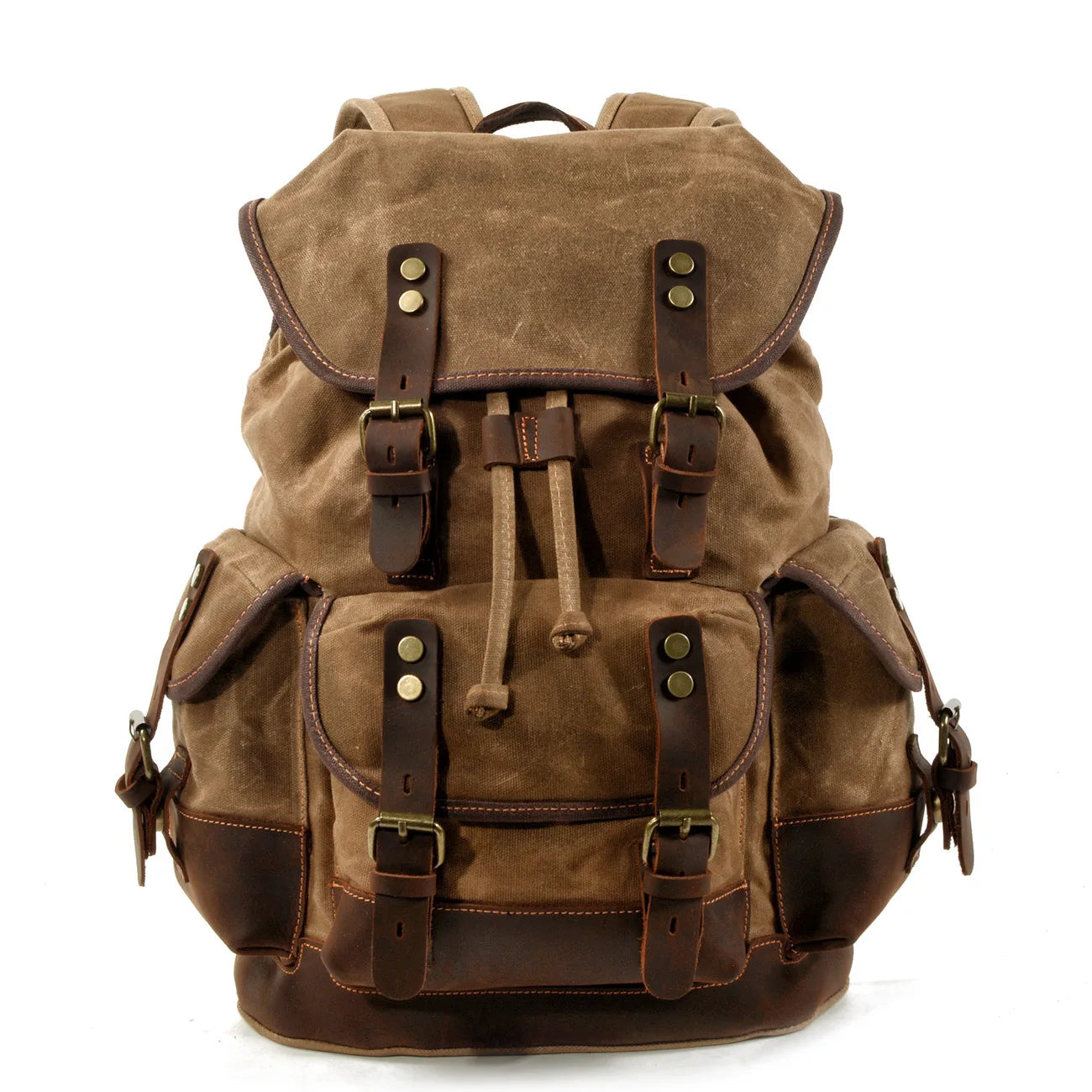 Backpack Men's Women's Vintage Wax Canvas Tactical Travel Bag Large Capacity Outdoor Mountaineering Camping Leather Backpack