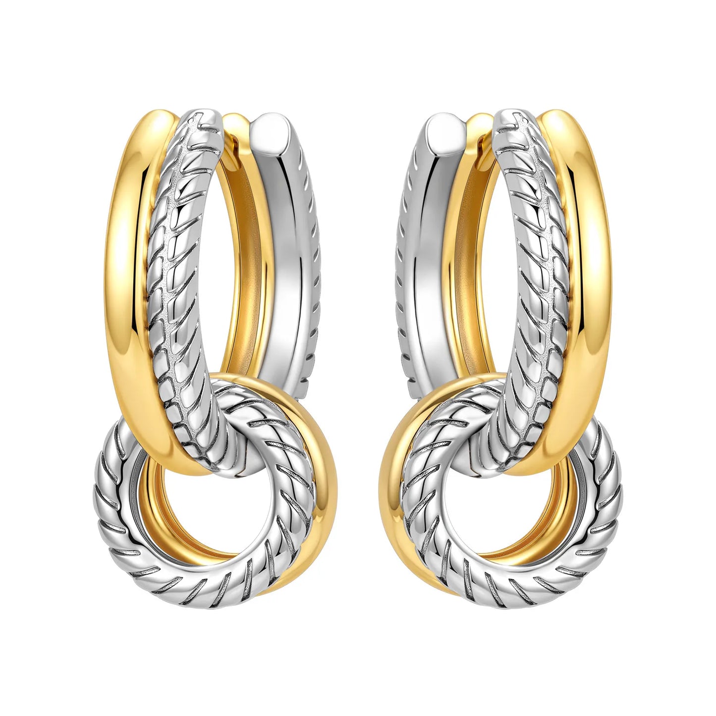 S925 Sterling Silver 18K Gold Square Hoop Earrings