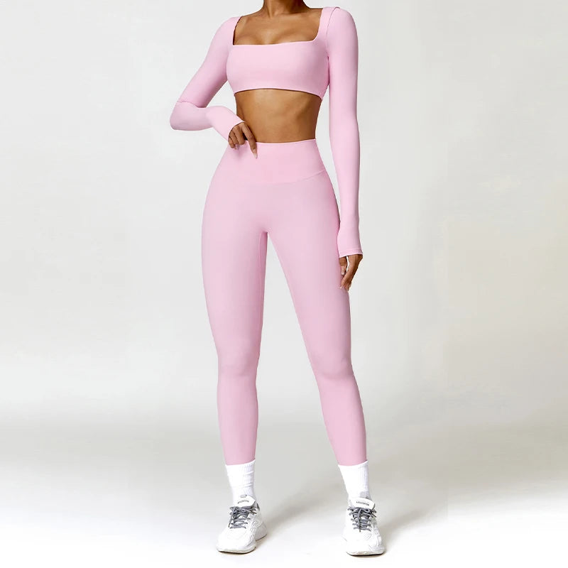 Hearuisavy 2PCS Long Sleeve Gym Set Women