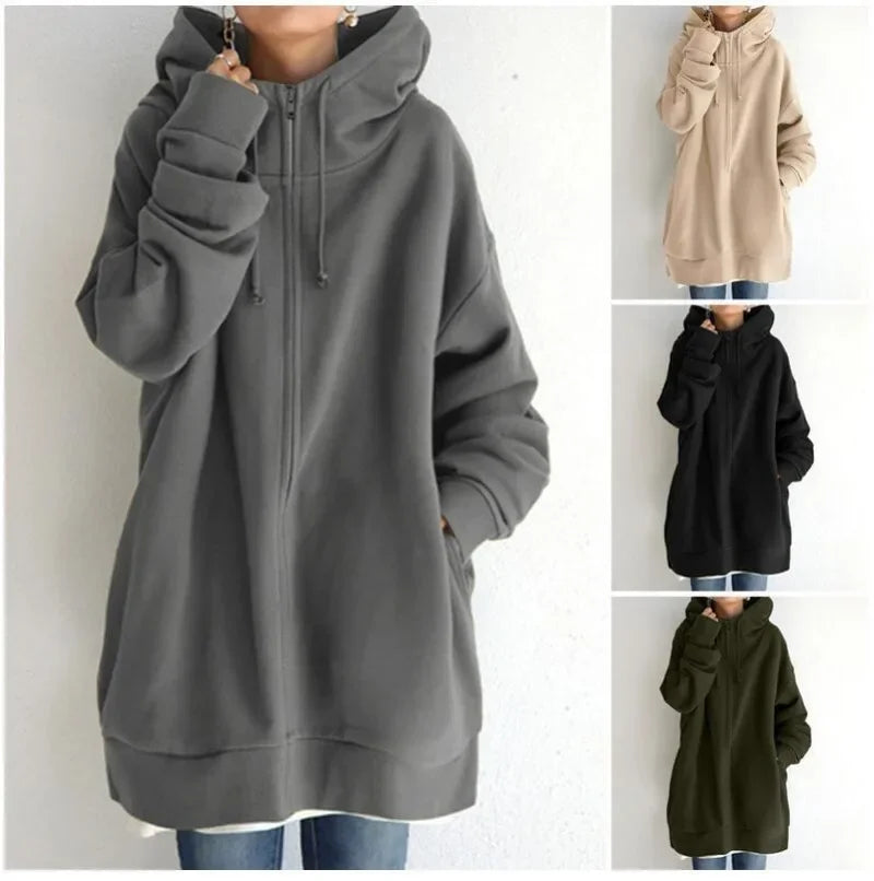 Sweatshirt Zippered Hooded Long Plush Sweatshirt for Women