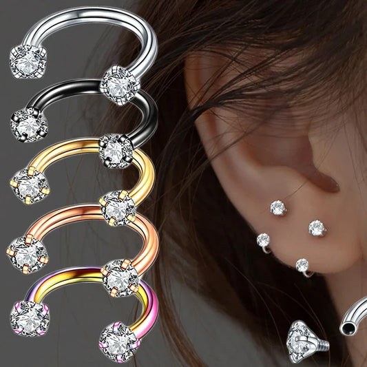 1PC Stainless Steel Crystal Hoop Ring Piercing Nose Ear belly Rings - buy one get one free