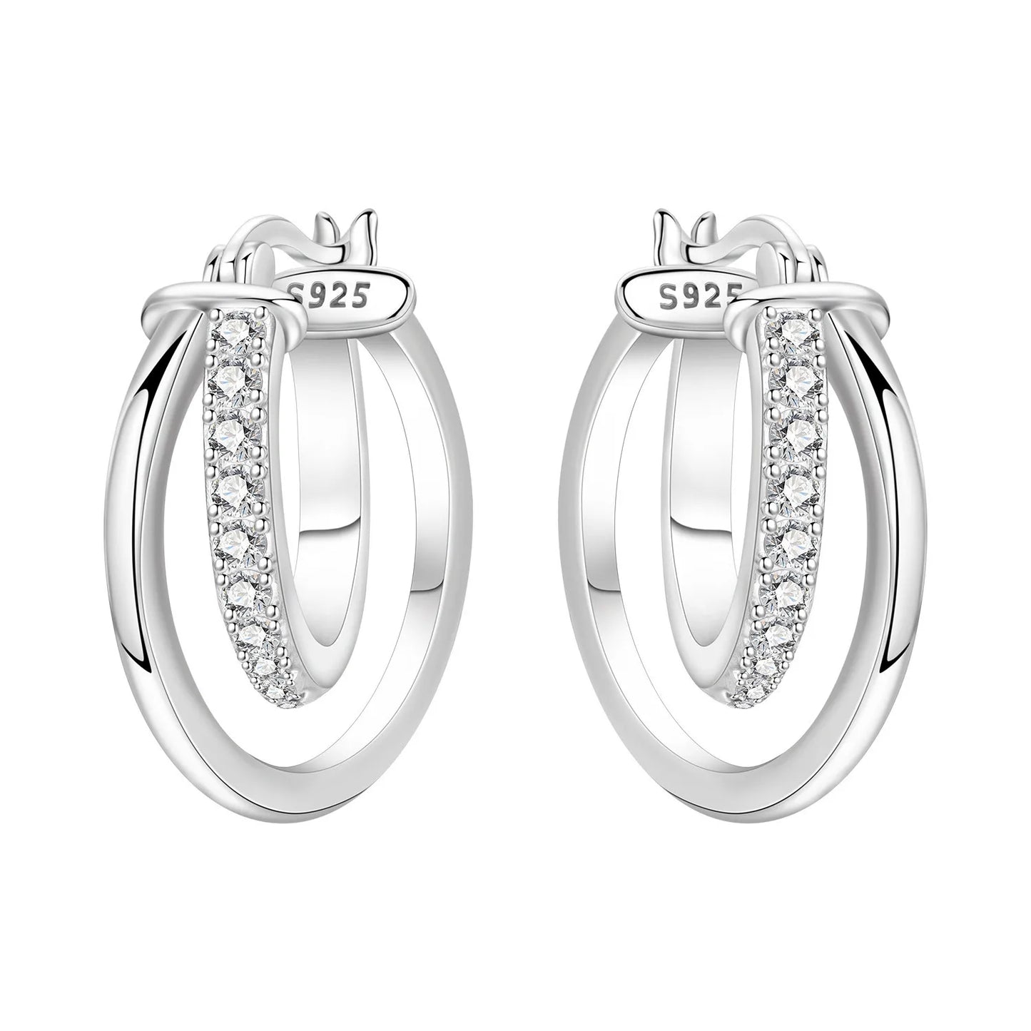 925 Sterling Silver Double Loop Drop Earrings for Women | Minimalist Dangle Earrings