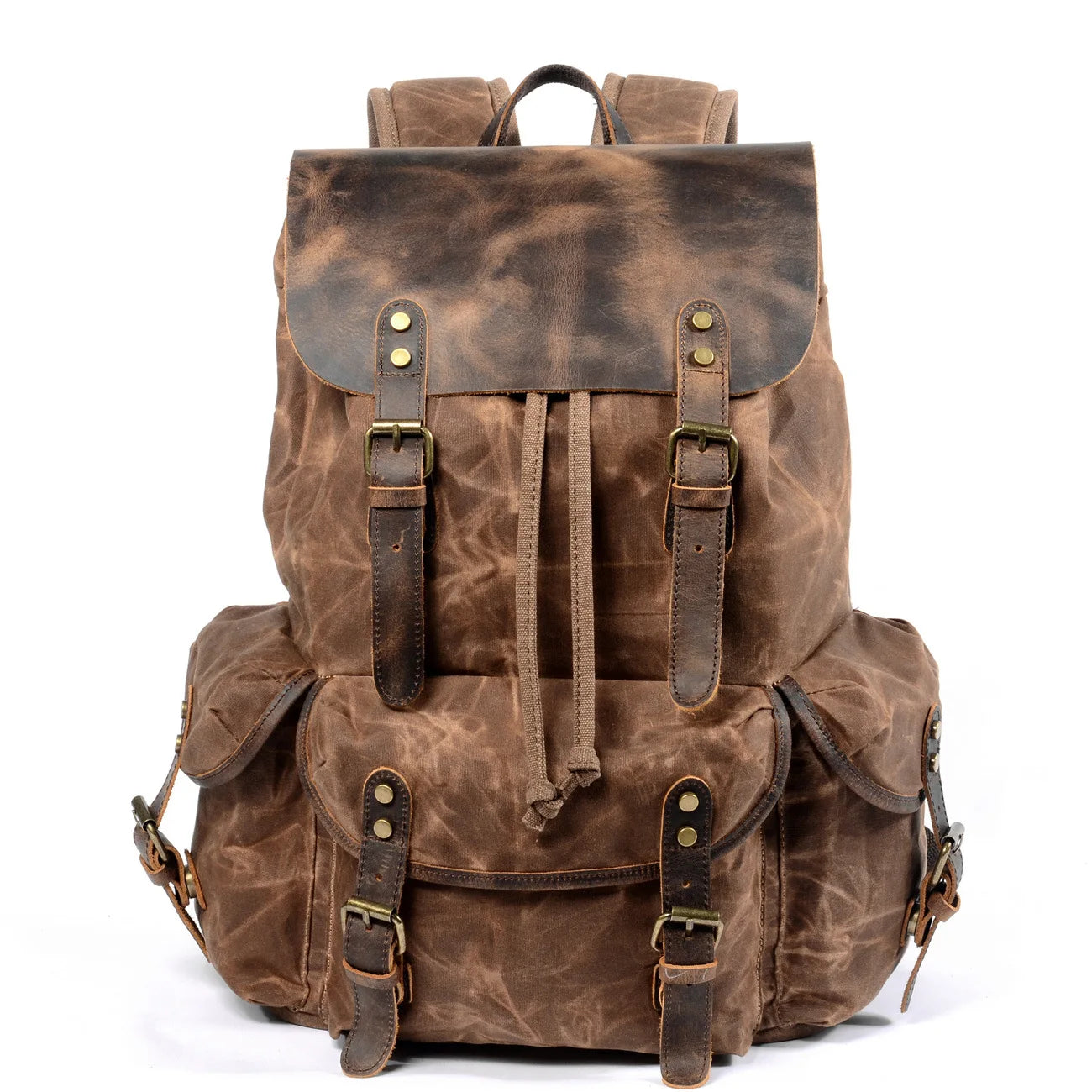 Backpack Men's Women's Vintage Wax Canvas Tactical Travel Bag Large Capacity Outdoor Mountaineering Camping Leather Backpack