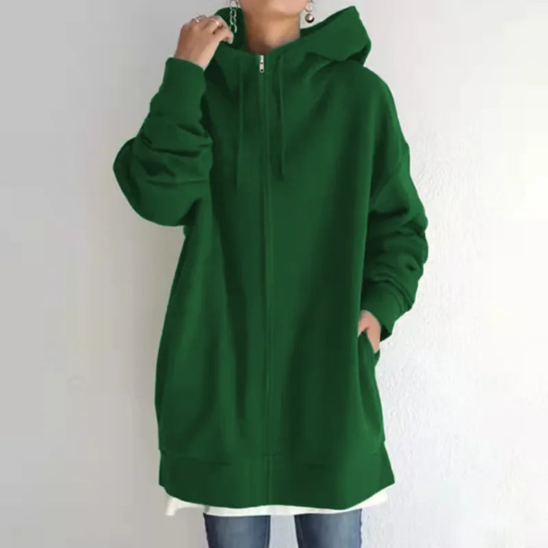 Sweatshirt Zippered Hooded Long Plush Sweatshirt for Women