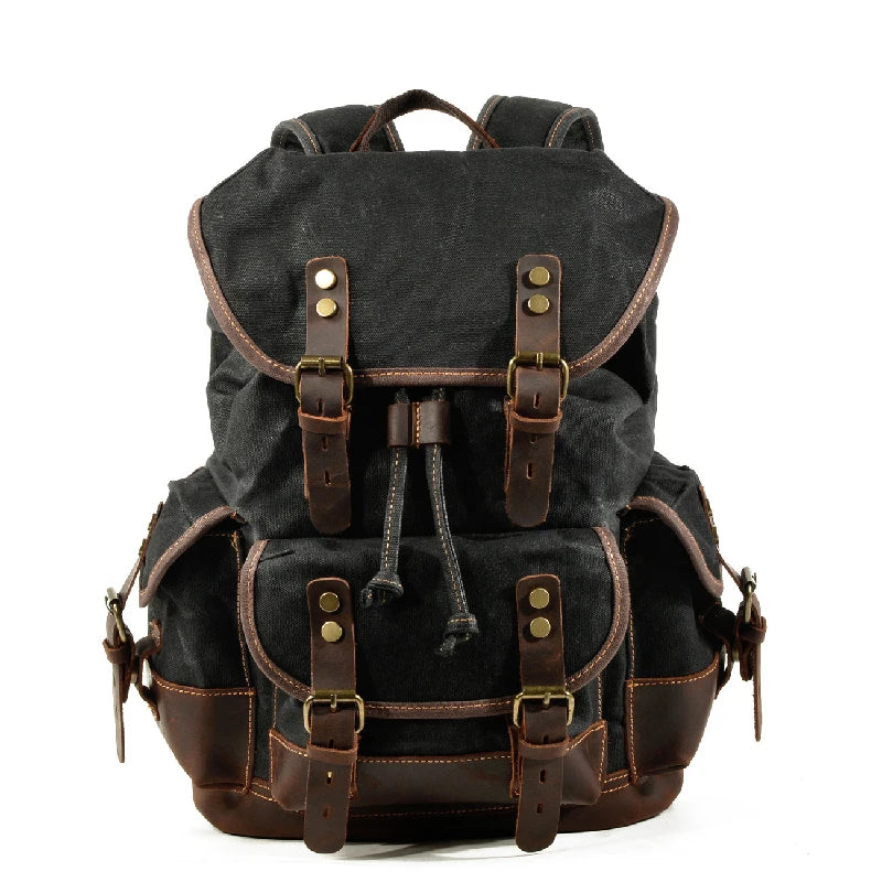 Backpack Men's Women's Vintage Wax Canvas Tactical Travel Bag Large Capacity Outdoor Mountaineering Camping Leather Backpack