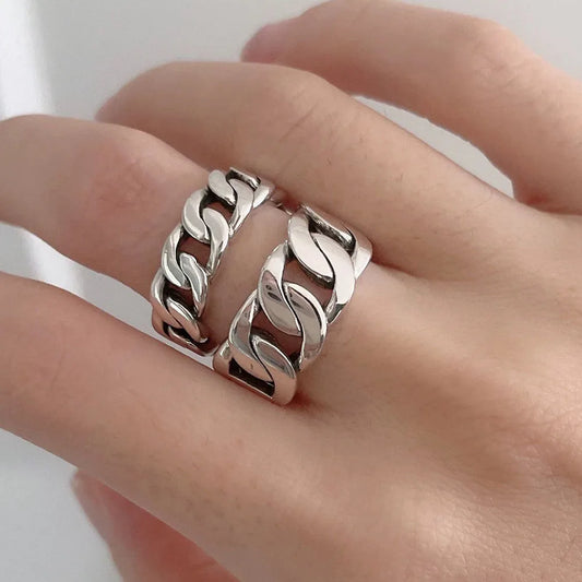 925 Sterling Silver  GeometricAdjustable Simple  Chain Ring - Buy One Get one Free 🔥