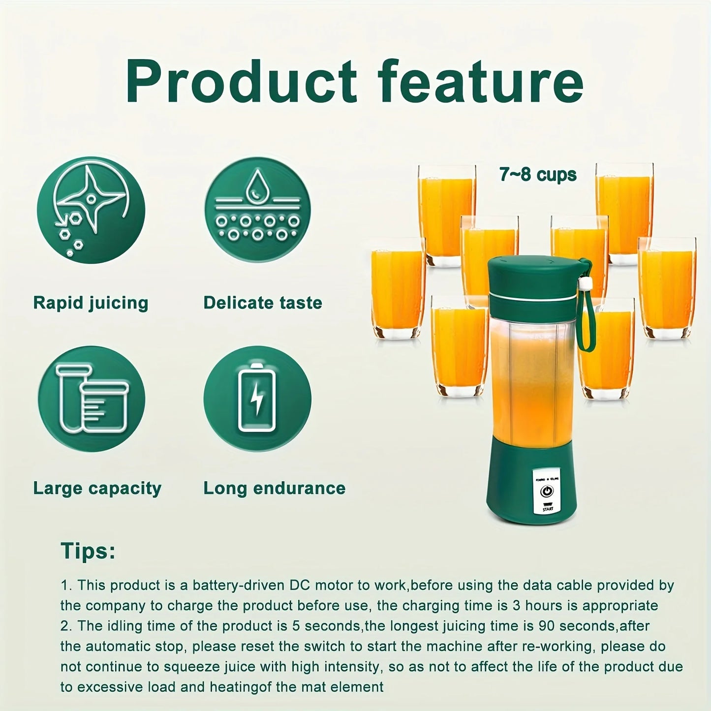 USB Portable Juicer, Blends lce Crush FoodProcessor