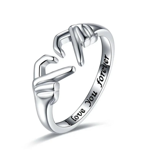 Romantic Heart Hand Hug Ring for Women Men I Love You Forever Couple Adjustable