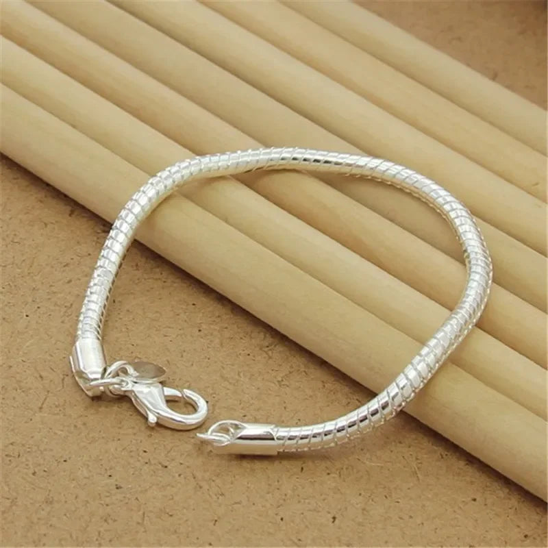 Fine Noble 925 Sterling Silver Solid Chain Bracelet For Women Men