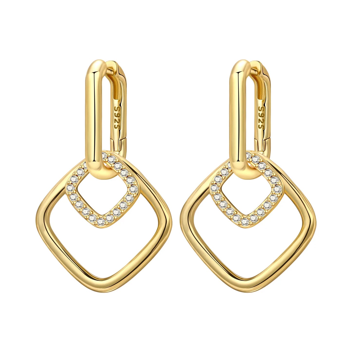 925 Sterling Silver Double Loop Drop Earrings for Women | Minimalist Dangle Earrings