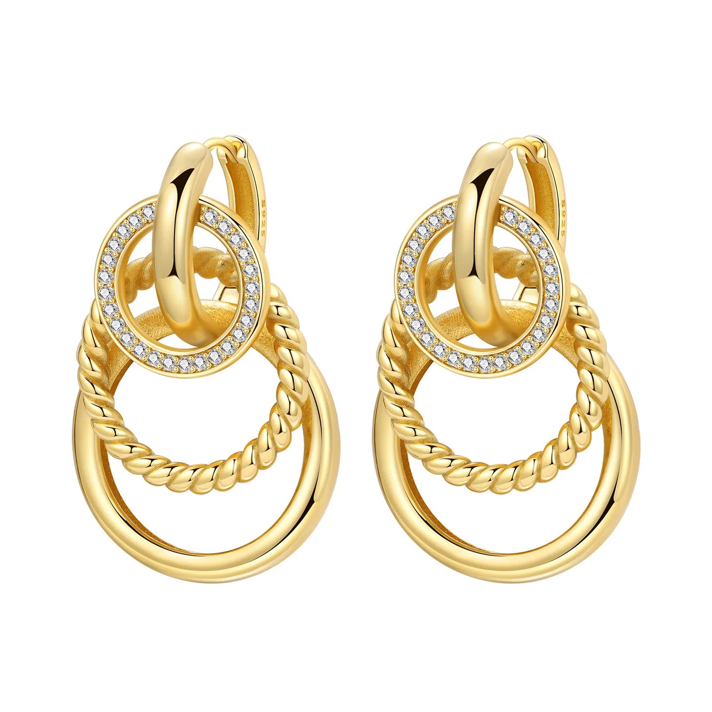 925 Sterling Silver Double Loop Drop Earrings for Women | Minimalist Dangle Earrings