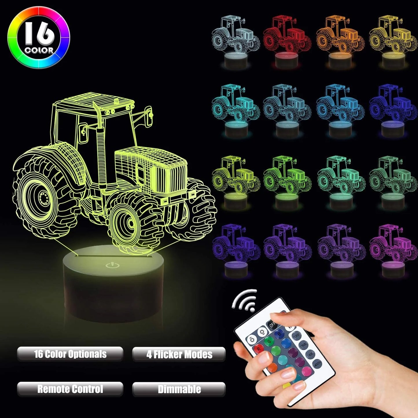 Car,Truck,Tractor,Excavator 3D Night Light LED Touch
