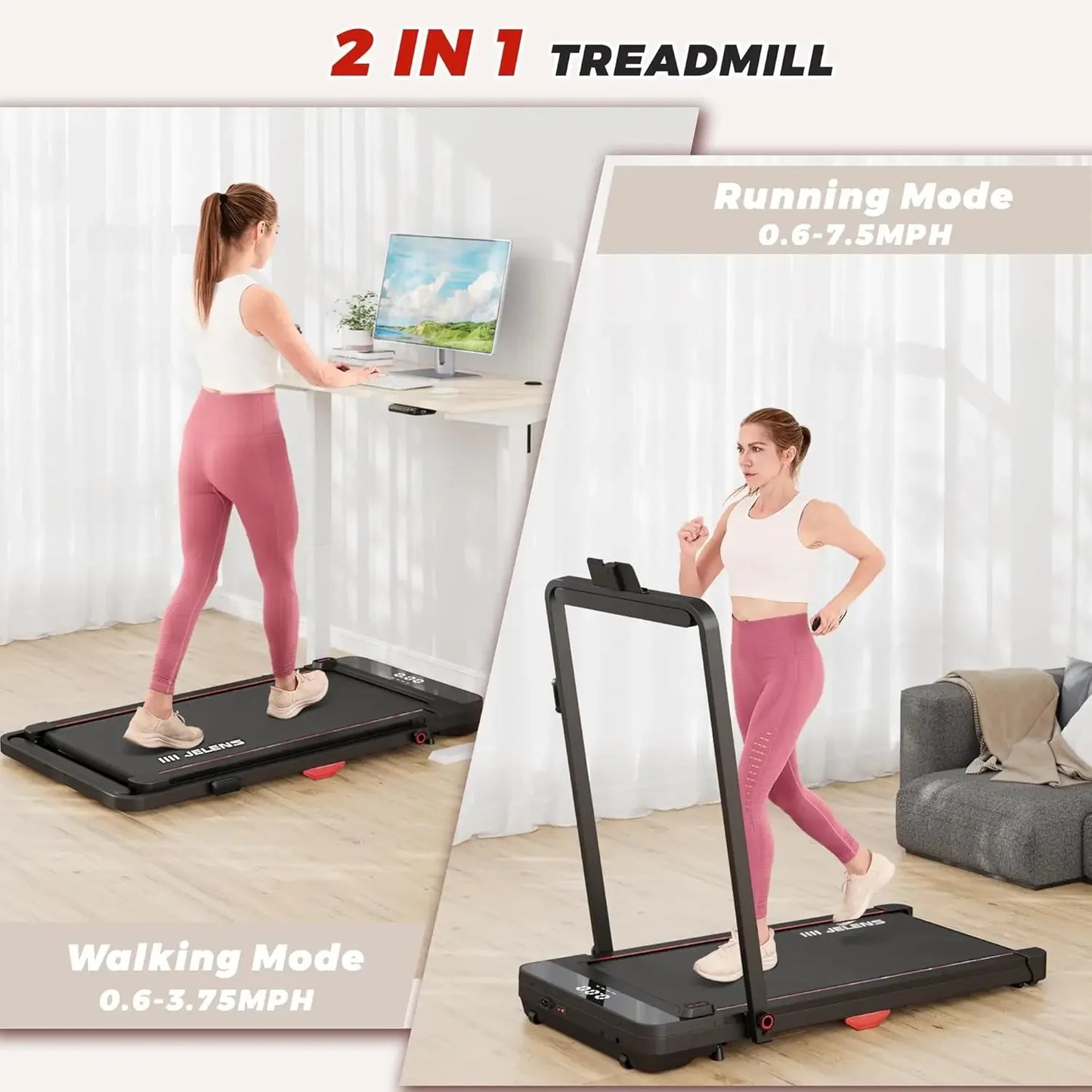 2 in 1 Treadmill, Walking Pad with Remote Control LED Display - Free shipping