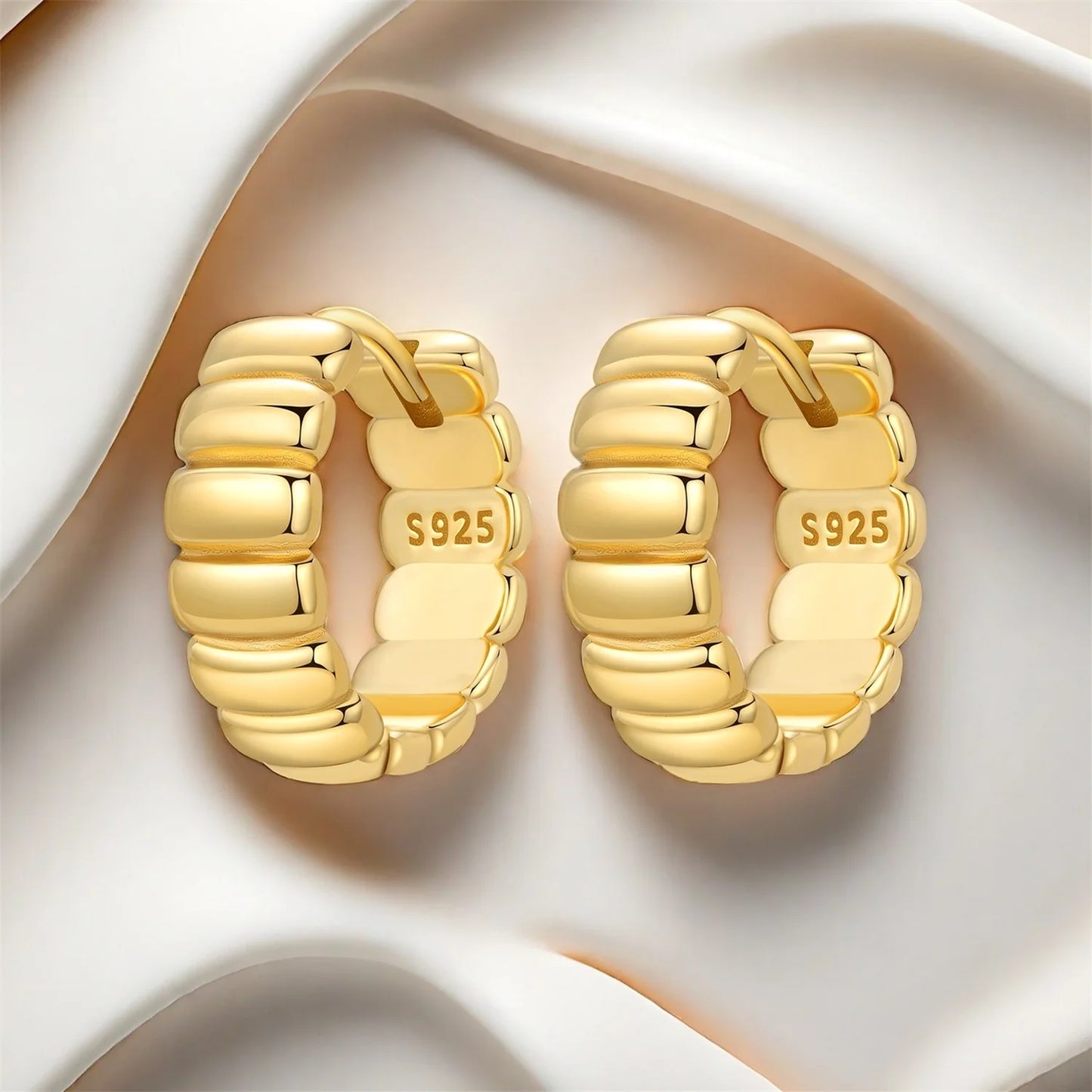 S925 Sterling Silver 18K Gold Square Hoop Earrings